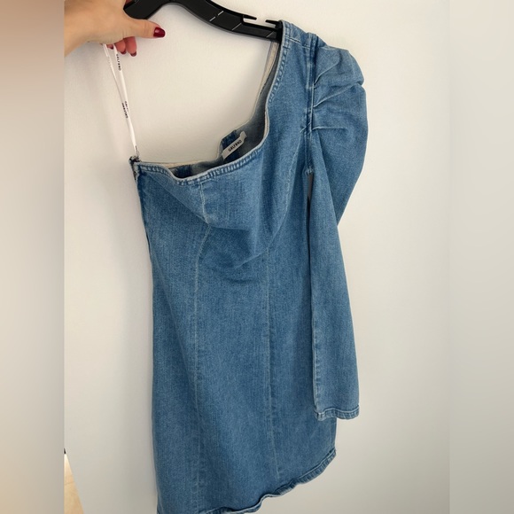 GRLFRND Ellie Puff-Sleeve One-Shoulder Denim Dress XS - Picture 5 of 14